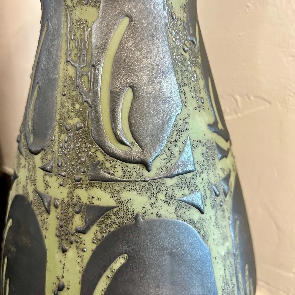 MCM West German Fat Lava Green Carstens Tonnieshof 11” Vase 1218-29 Vintage